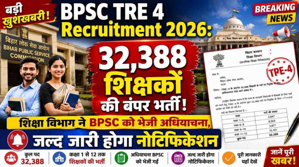 BPSC TRE 4 Recruitment 2026 के तहत 32,388 शिक्षक पदों पर भर्ती की बड़ी अपडेट