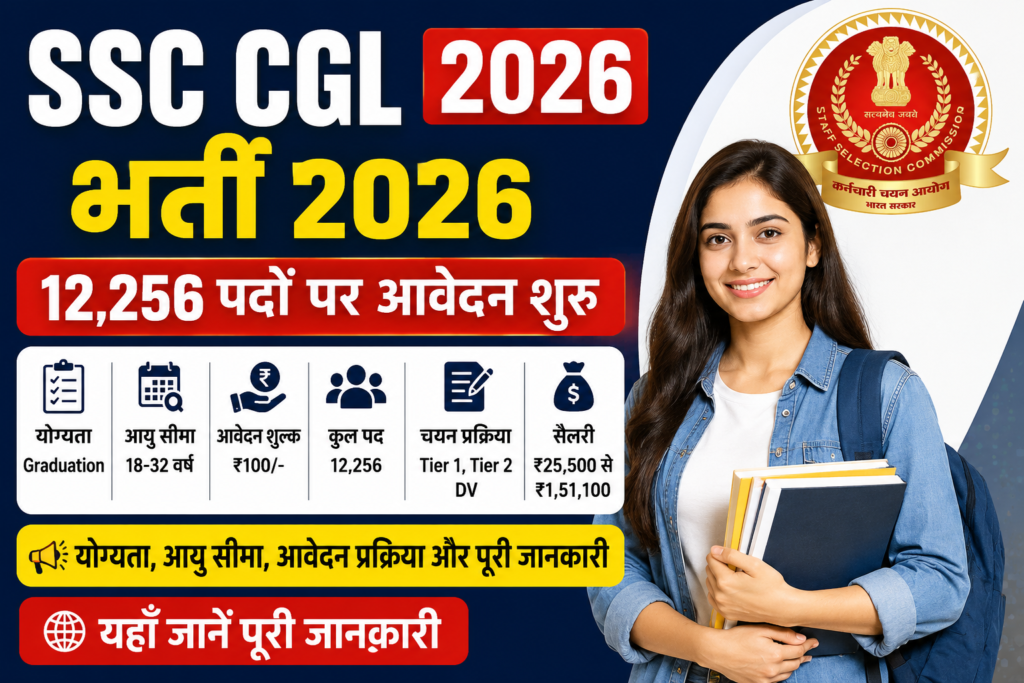 SSC CGL भर्ती 2026: 12,256 पदों पर आवेदन शुरू, योग्यता, आयु सीमा, चयन प्रक्रिया और पूरी जानकारी 4 SSC CGL भर्ती 2026 12256 पद ऑनलाइन आवेदन योग्यता आयु सीमा और चयन प्रक्रिया