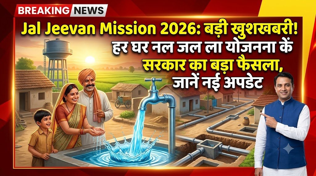 Jal Jeevan Mission 2026: बड़ी खुशखबरी! हर घर नल जल योजना में सरकार का बड़ा फैसला, जानें नई अपडेट 5 Jal Jeevan Mission 2026 की बड़ी खुशखबरी, हर घर नल जल योजना में सरकार का बड़ा फैसला, ग्रामीण परिवार के घर में नया पानी का नल कनेक्शन और स्वच्छ पेयजल दिखाता हुआ थंबनेल।