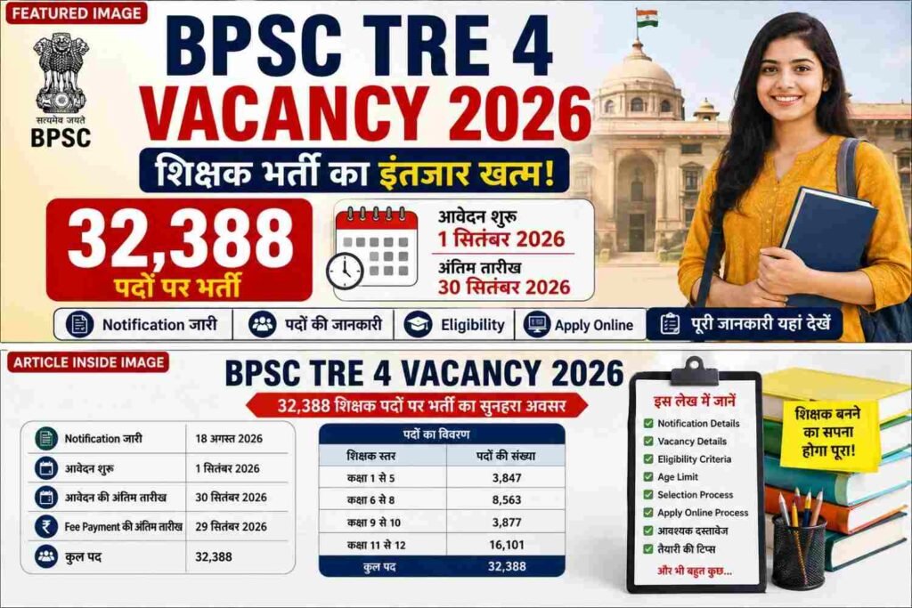 BPSC TRE 4 Vacancy 2026: शिक्षक भर्ती का इंतजार खत्म, 32,388 पदों पर आवेदन शुरू 2 BPSC TRE 4 Vacancy 2026 32,388 शिक्षक पदों की भर्ती, आवेदन शुरू